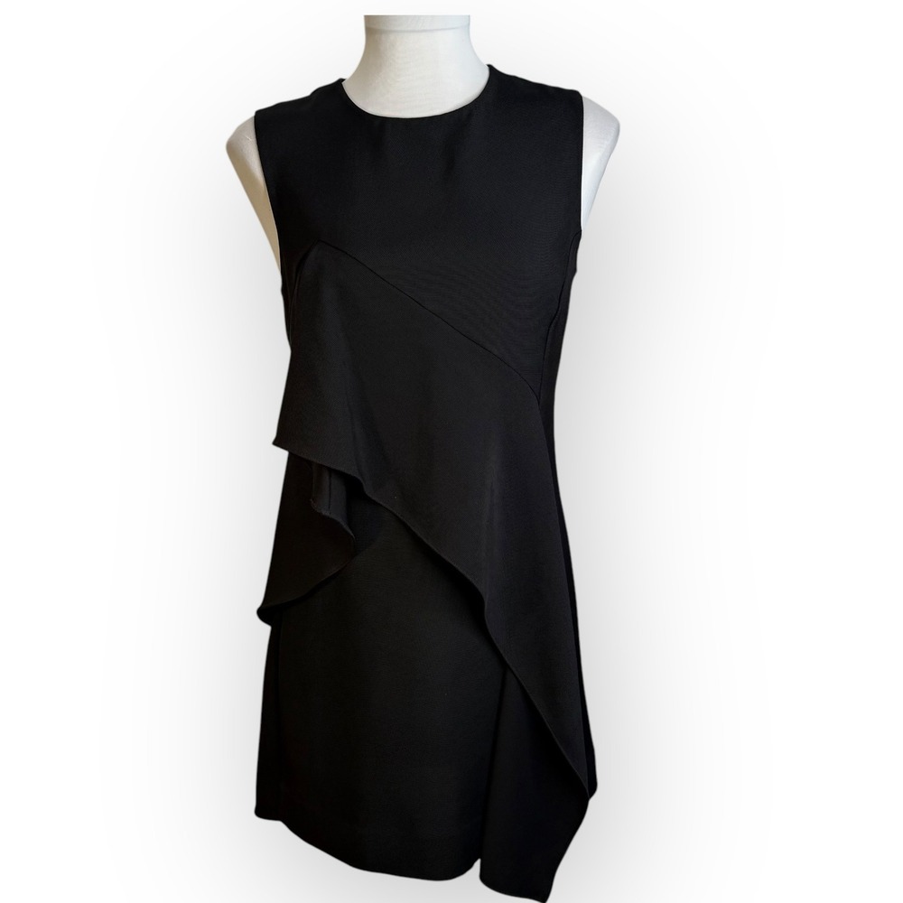 Diane von Furstenberg Black Ruffle-Front Sleeveless Crepe Mini Dress Size 2
